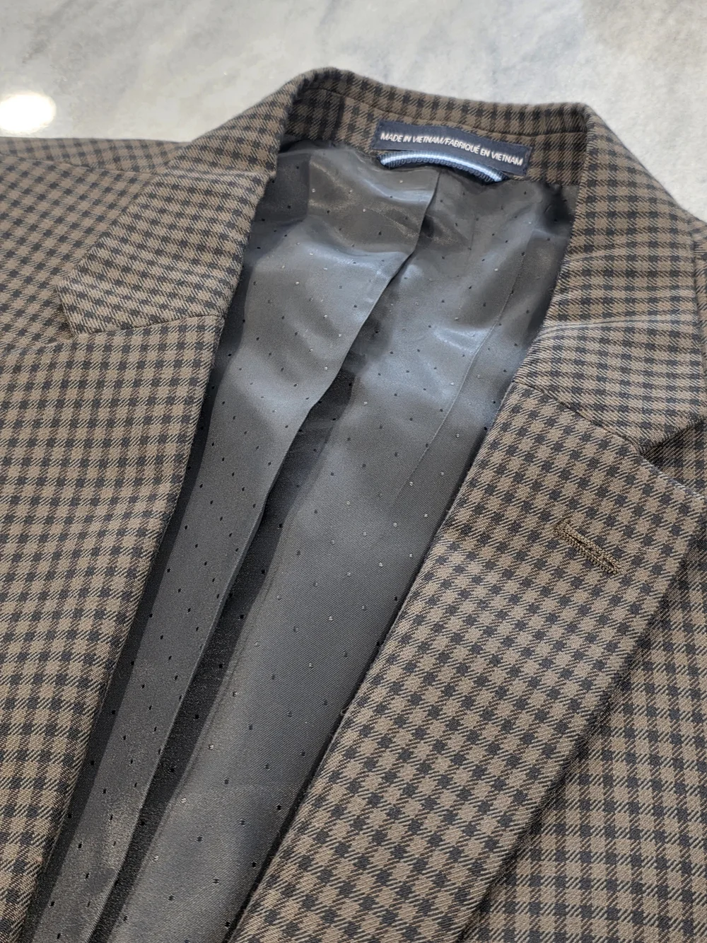 46L Men's Tommy Hilfiger Checkered Brown Houndstooth Modern Sport Coat